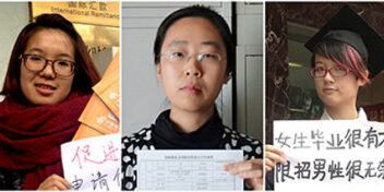 Women activists Li, 25, Wei, 26, Wang, 32, Zheng, 25, and Wu, 30, are seen in these undated handout pictures taken in unknown locations in China, provided by a women’s rights group