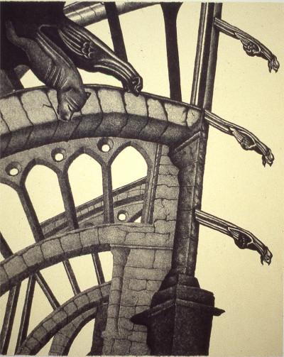 The Circular Ruins, 1980, lithograph, 10" x 8", chin colle on somerset paper, from The Borges Suite