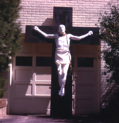 Crucifix, 1965, plaster and rope on wood, 10' x 6'