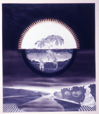Mandraganora, 1976, charcoal, gold leaf on paper, 28" x 20"