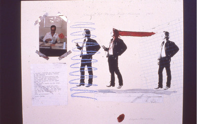 Santa Fe Prison Riot #3, 1982, photos, text, objects, paint on poster board, 18" x 24"