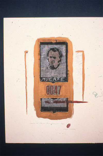 Santa Fe Prison Riot #5, 1982, photos, text, objects, paint on poster board, 18" x 24"