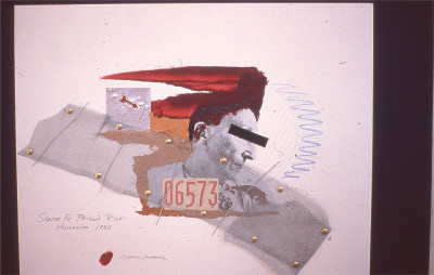 Santa Fe Prison Riot #7, 1982, photos, text, objects, paint on poster board, 18" x 24"