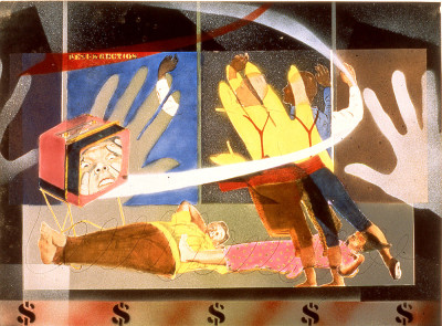 Resurrection Circus, 1982, painted photo-stat, mixed media, 18" x 24"