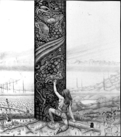 Totem, 1975, pencil on paper, 17" x 13"