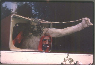 TV Crucifix, 1964, plaster, TV, mixed media, 3' x 4'6"